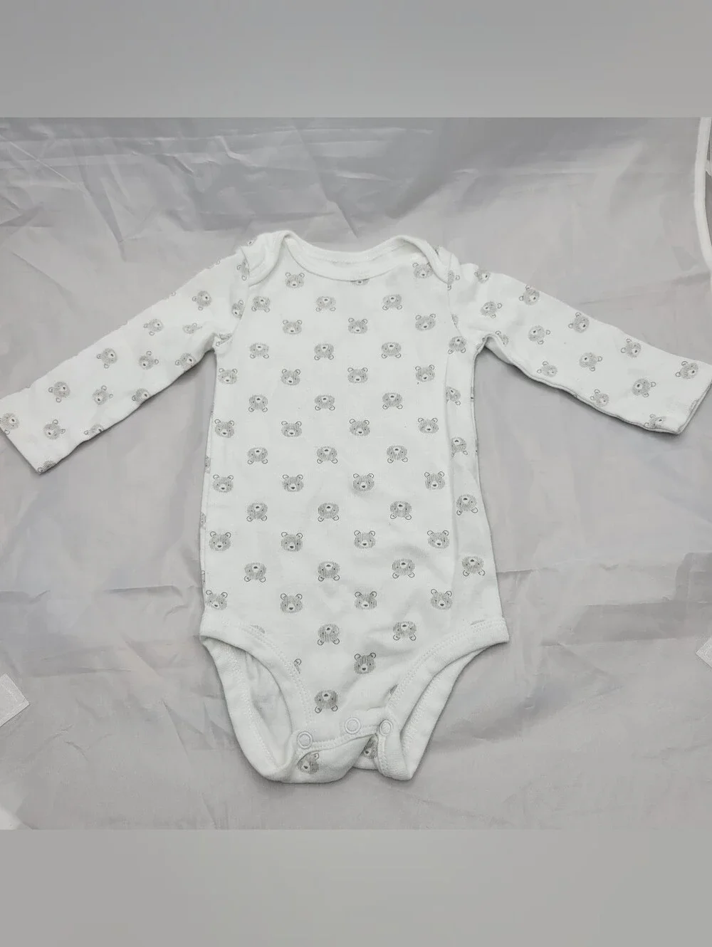 Carter's White Long-Sleeve Bodysuit with Gray Bear Print